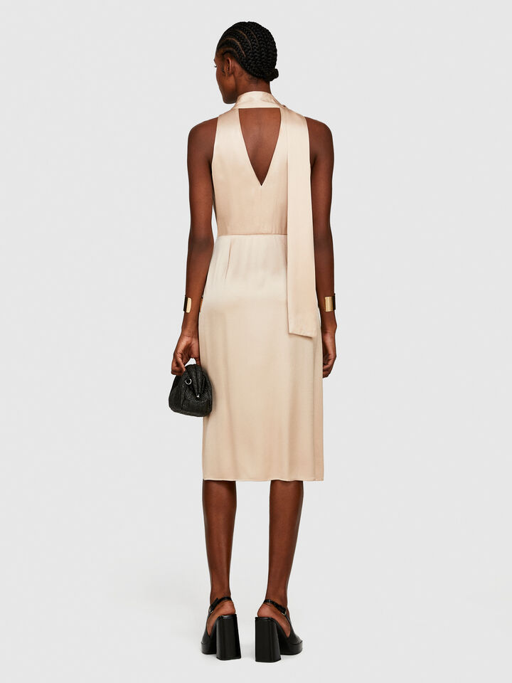Satin dress with scarf - women's midi dresses - Nude | Sisley image number 3